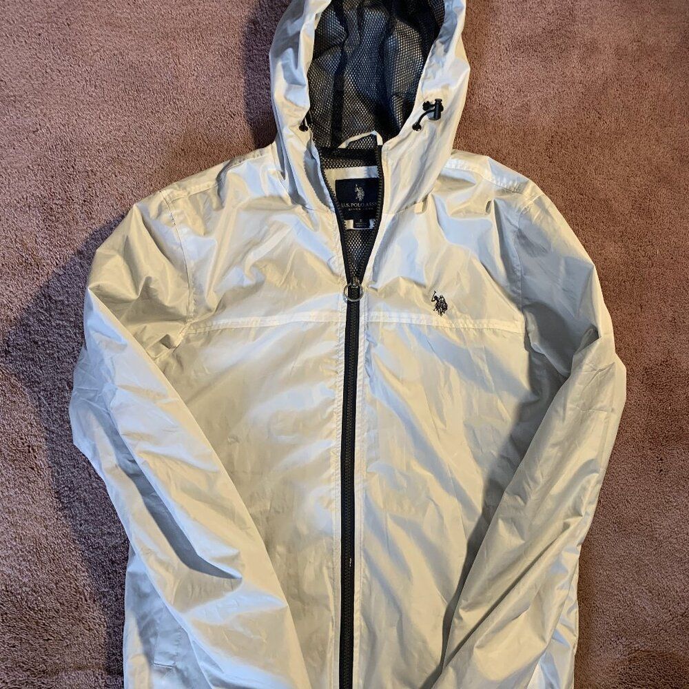 US Polo Assn Mens White Hooded Windbreaker Jacket Full Zip Mesh Lined Small